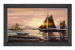 Gün Doğumu Gemi Tablosu Siyah Ahşap Çerçeve - 100x200