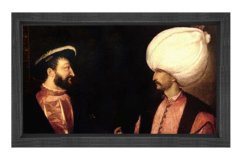 Sultan Süleyman ve Şarlken Tablosu Siyah Ahşap Çerçeve - 40x60
