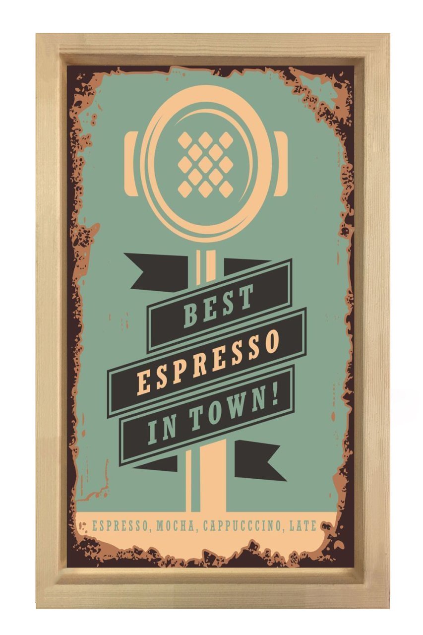 Expresso Kahve Vintage Afiş Tablosu Naturel Ahşap - 70x100