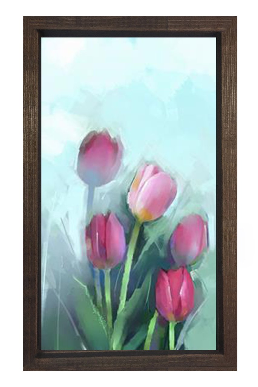 Pembe Gül Çiçekleri Tablosu Kahverengi Ahşap - 45x30
