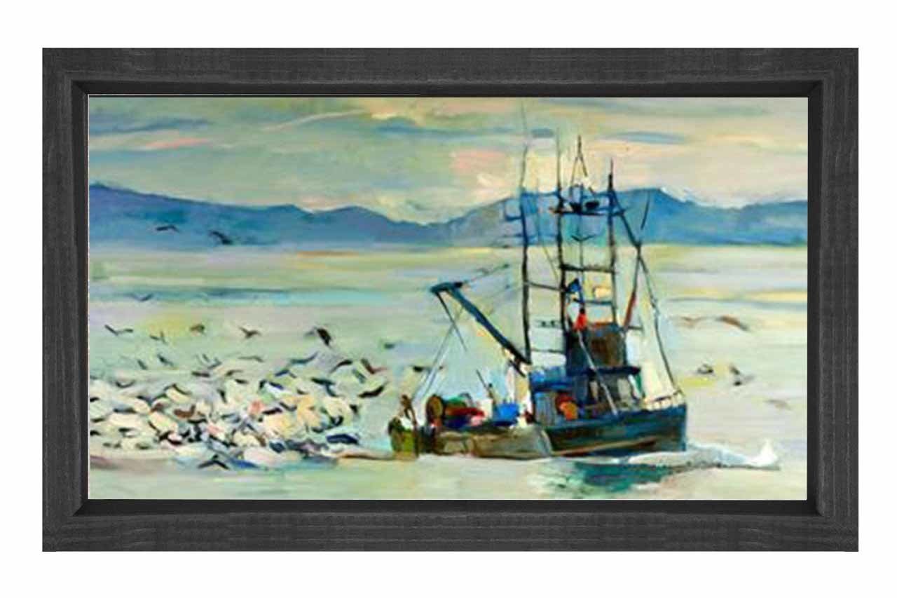 Balıkçı Teknesi  Reprödiksiypn Tablosu Siyah Ahşap Çerçeve - 50x70