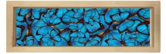 Mavi Kelebekler Tablosu Naturel Ahşap Çerçeve - 90x30