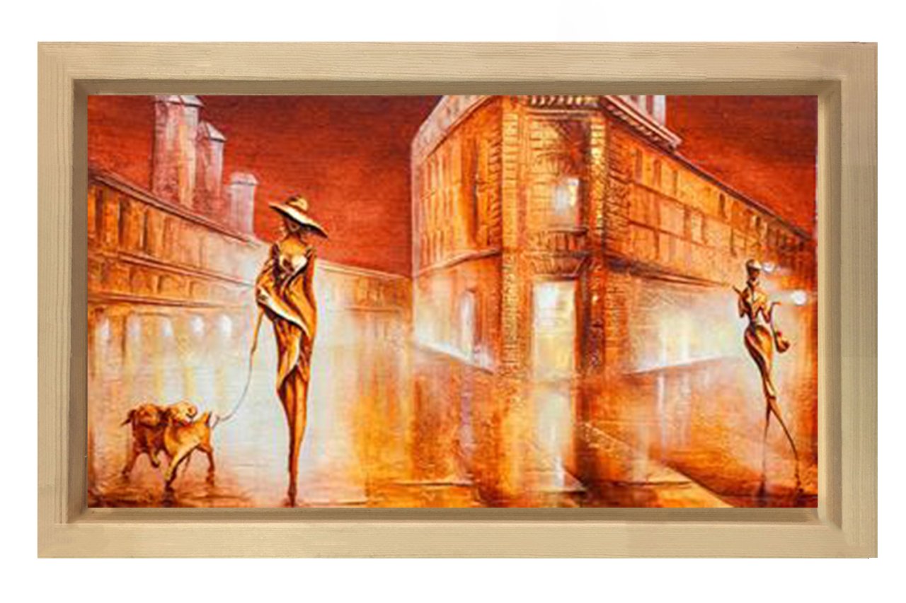 Şehir ve Kadınlar Tablosu Naturel Ahşap Çerçeve - 45x30