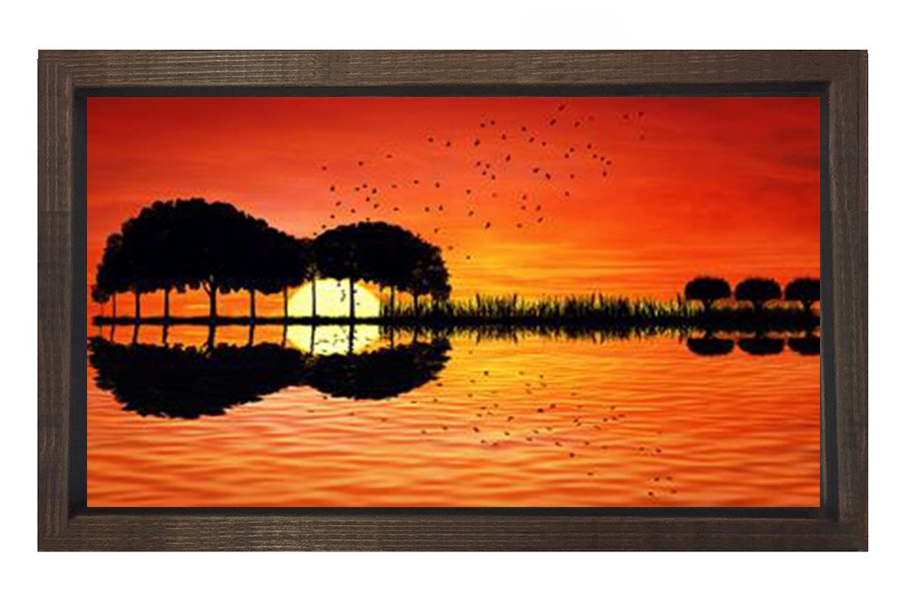 İlginç Gitar Manzara Tablosu Kahverengi Ahşap Çerçeve - 40x60