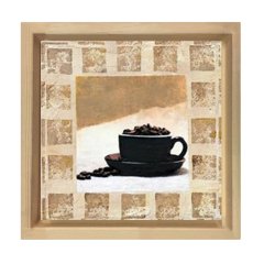 Dekoratif Kahve Tablosu Naturel Ahşap Çerçeve - 30x30
