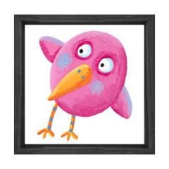 Pembe Kuş Tablosu Siyah Ahşap Çerçeve - 80x80