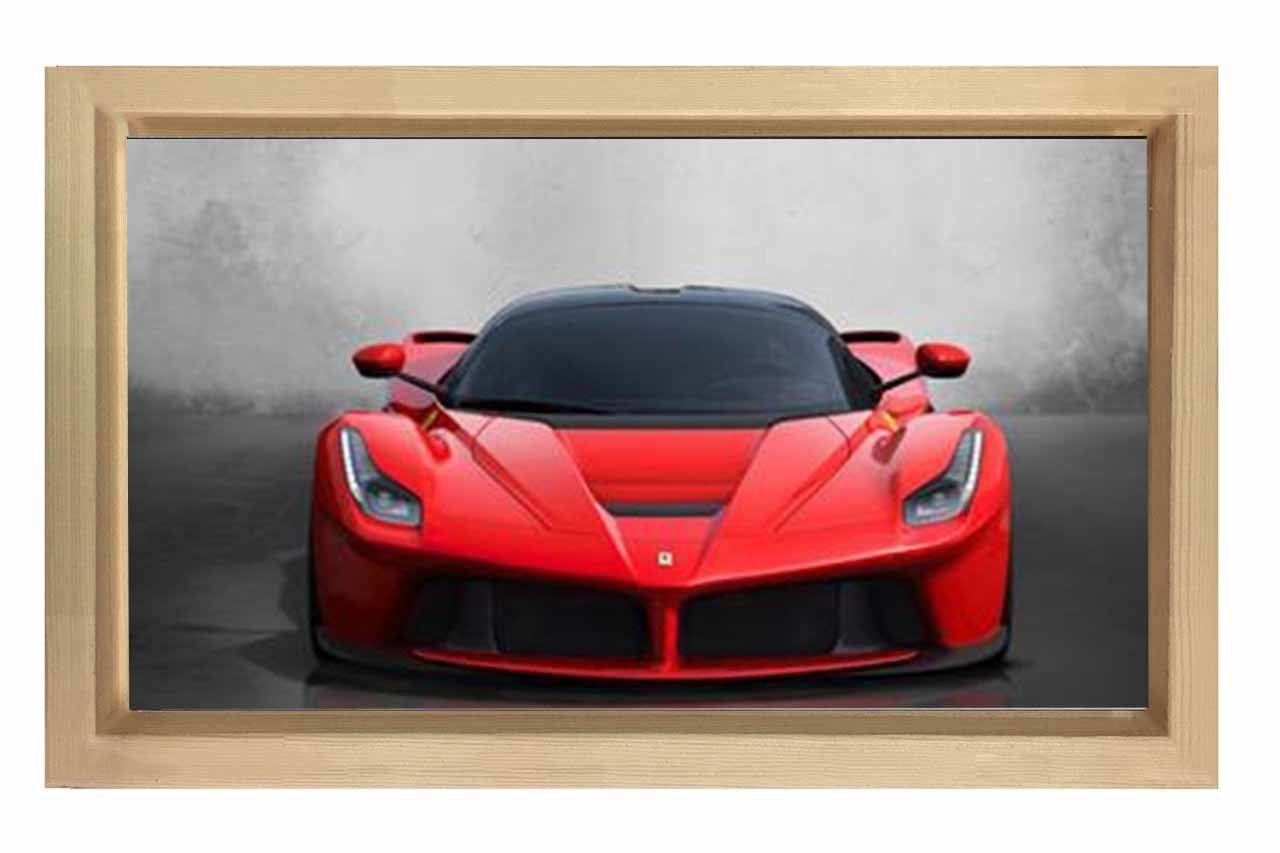 Kırmızı Spor Araba Tablosu Naturel Ahşap Çerçeve - 100x200