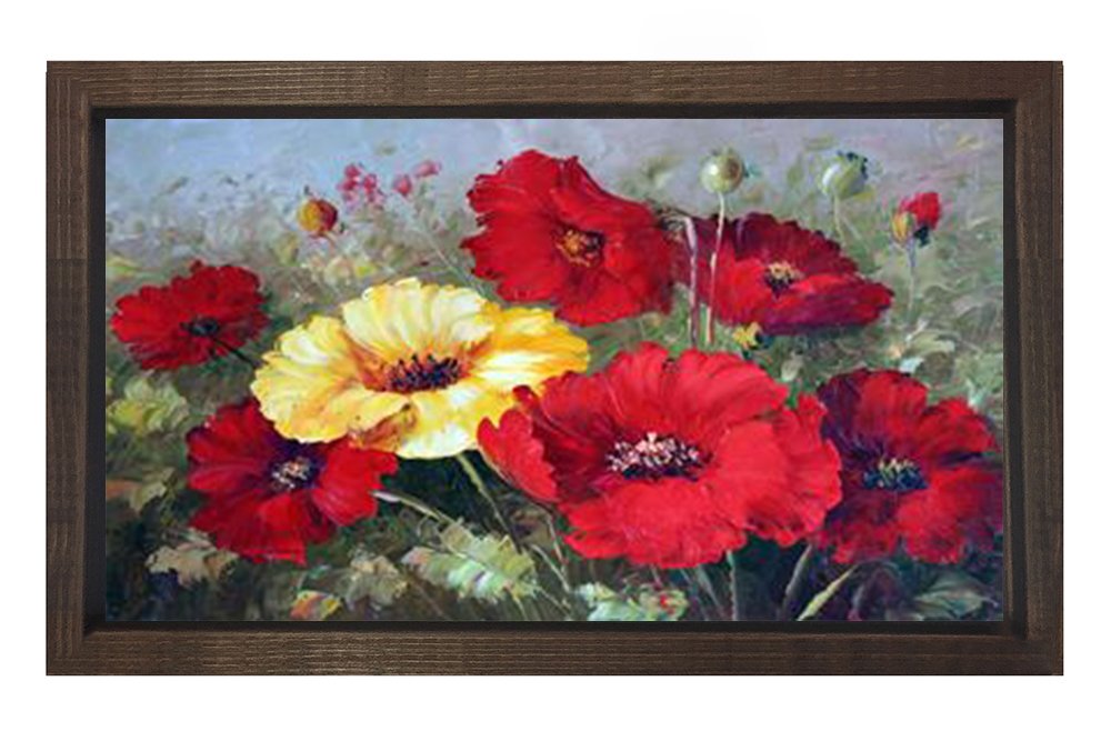 Gelincikler Tablosu Kahverengi Ahşap - 100x200