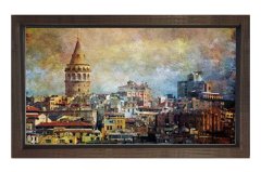 Galata Kulesi Yağlıboya Tablosu Kahverengi Ahşap Çerçeve - 50x70