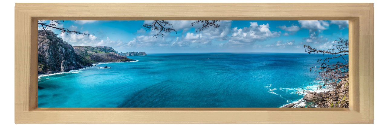 Deniz ve Manzara Tablosu Naturel Ahşap Çerçeve - 90x30