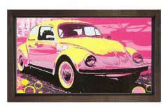 Sarı Pembe Vosvos Tablosu Kahverengi Ahşap - 40x60