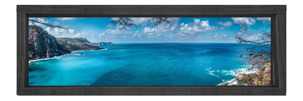 Deniz ve Manzara Tablosu Siyah Ahşap Çerçeve - 150x50
