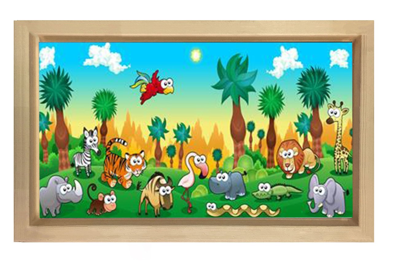 Ormanda Sevimli Hayvanlar Tablosu Naturel Ahşap Çerçeve - 50x70