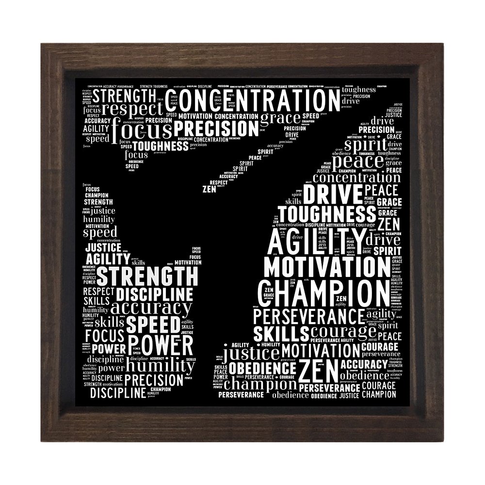 Bruce Lee Spor Tipografi Tablosu Kahverengi Ahşap Çerçeve - 40x40