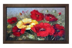 Gelincikler Tablosu Kahverengi Ahşap - 50x90