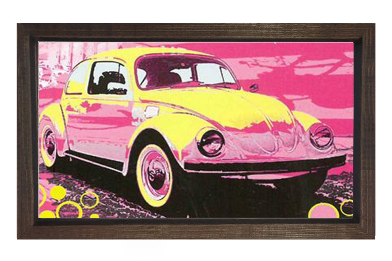 Sarı Pembe Vosvos Tablosu Kahverengi Ahşap - 50x90