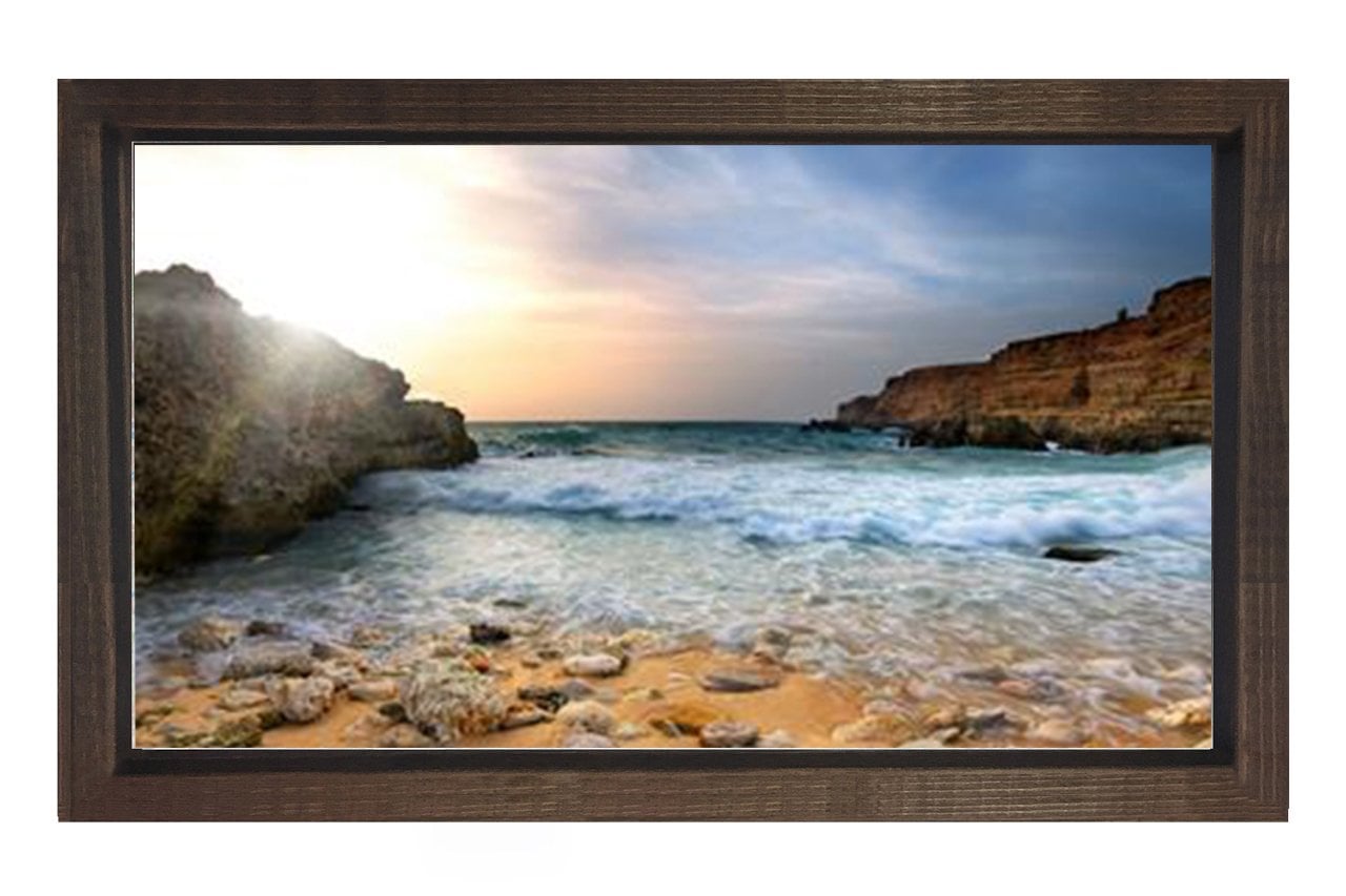Taşlı Deniz Manzarası Tablosu Kahverengi Ahşap Çerçeve - 100x200
