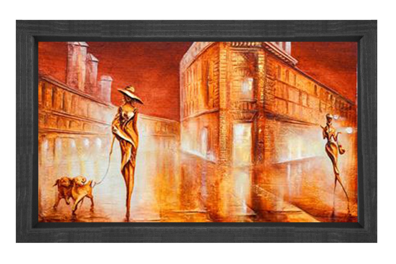 Şehir ve Kadınlar Tablosu Siyah Ahşap Çerçeve - 50x70