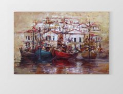 Kayıklar ve Liman Tablosu Çerçevesiz - 70x100