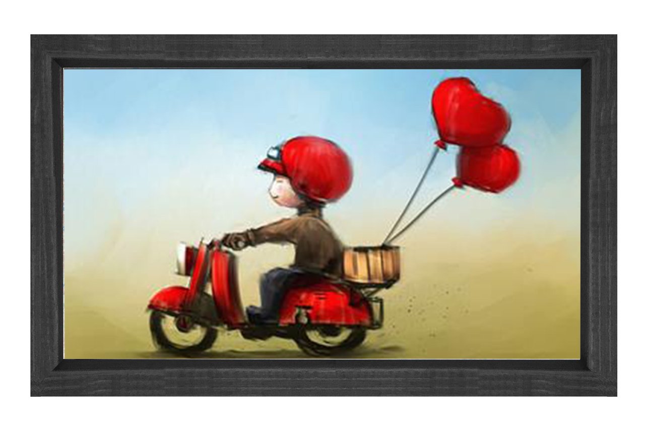Aşık Motorcu Tablosu Siyah Ahşap Çerçeve - 100x200