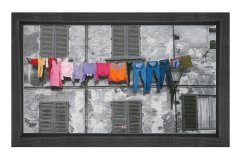 Çamaşır İpi Tablosu Siyah Ahşap Çerçeve - 70x100