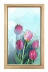 Pembe Gül Çiçekleri Tablosu Naturel Ahşap - 50x90