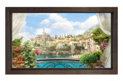 Çiçekli Balkon Manzarası Tablosu Kahverengi Ahşap - 100x150