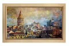 Galata Kulesi Yağlıboya Tablosu Naturel Ahşap Çerçeve - 50x70