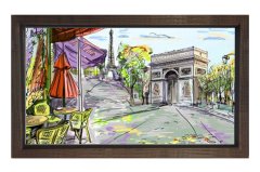 Eiffel  Kulesi Vektörel Tablosu Kahverengi Ahşap Çerçeve - 50x90