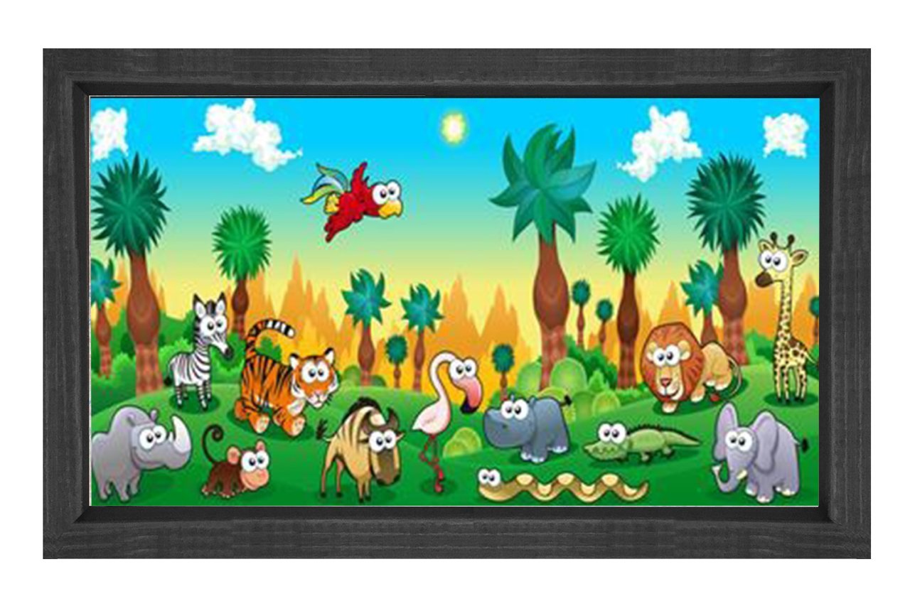 Ormanda Sevimli Hayvanlar Tablosu Siyah Ahşap Çerçeve - 50x70