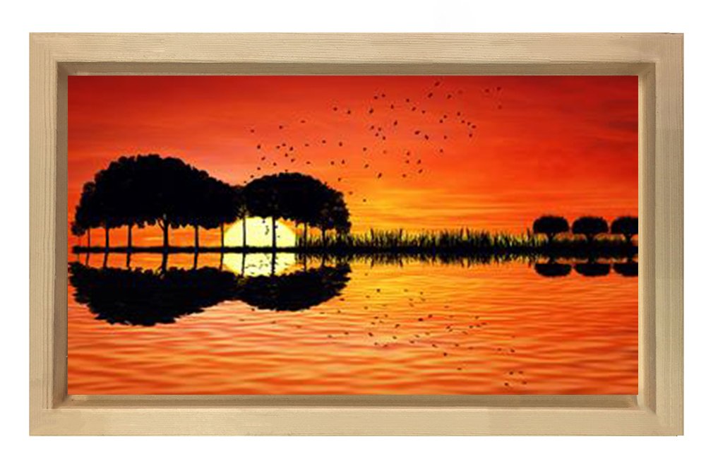 İlginç Gitar Manzara Tablosu Naturel Ahşap Çerçeve - 70x100