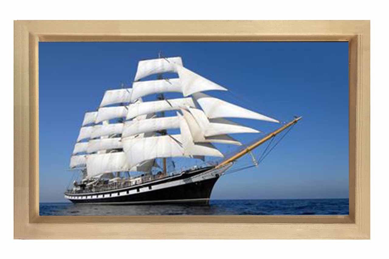 Beyaz Yelkenli Gemi Tablosu Naturel Ahşap Çerçeve - 40x60