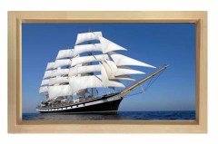 Beyaz Yelkenli Gemi Tablosu Naturel Ahşap Çerçeve - 40x60