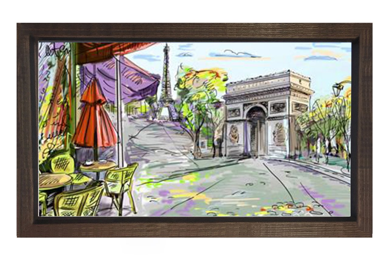 Eiffel  Kulesi Vektörel Tablosu Kahverengi Ahşap Çerçeve - 70x100
