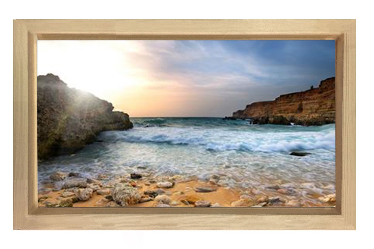 Taşlı Deniz Manzarası Tablosu Naturel Ahşap Çerçeve - 100x150
