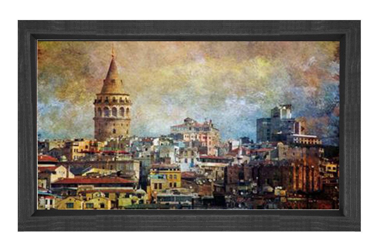 Galata Kulesi Yağlıboya Tablosu Siyah Ahşap Çerçeve - 40x60