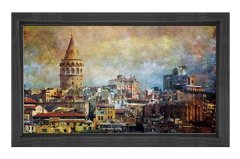 Galata Kulesi Yağlıboya Tablosu Siyah Ahşap Çerçeve - 40x60