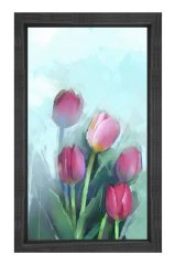 Pembe Gül Çiçekleri Tablosu Siyah Ahşap - 50x70