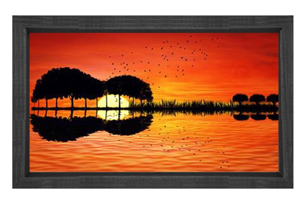 İlginç Gitar Manzara Tablosu Siyah Ahşap Çerçeve - 45x30