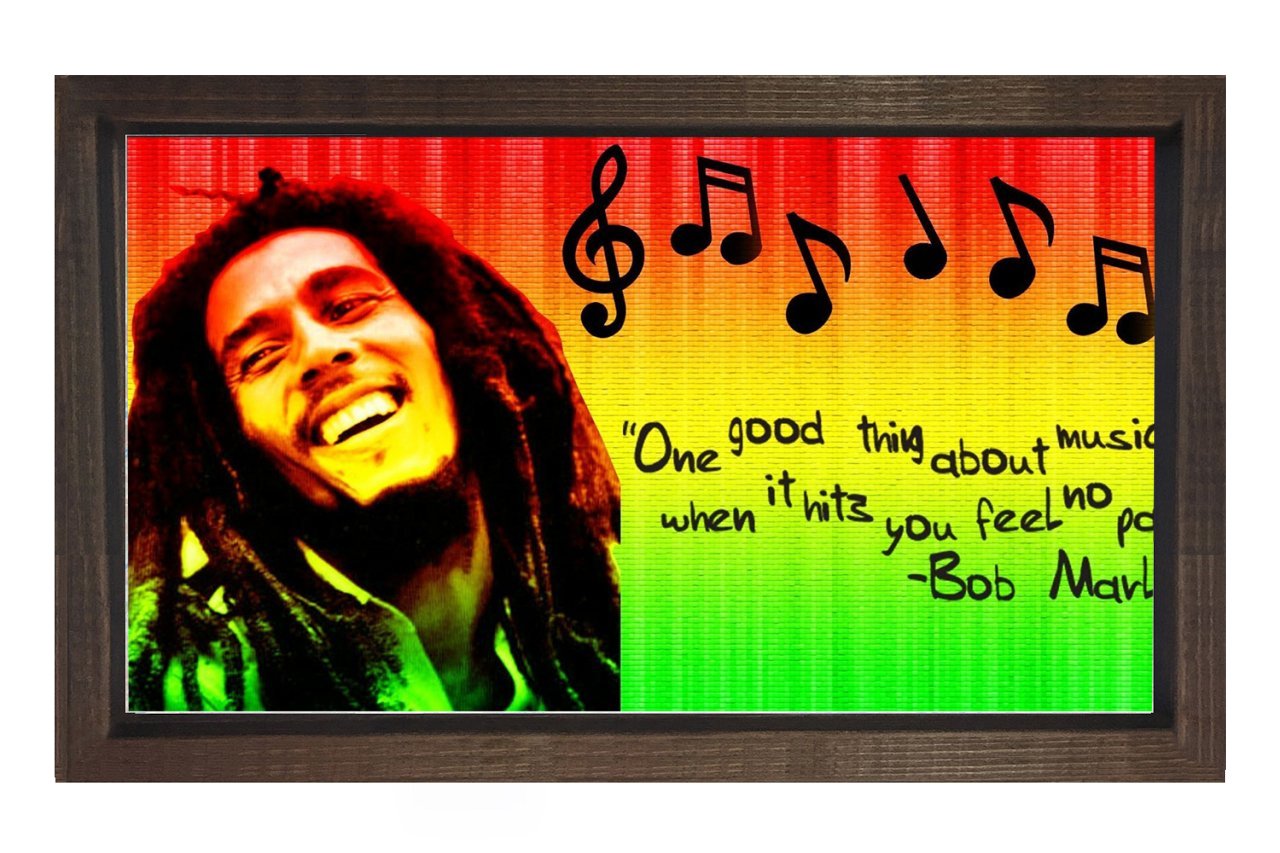Bob Marley ve Sözü Tablosu Kahverengi Ahşap Çerçeve - 50x70