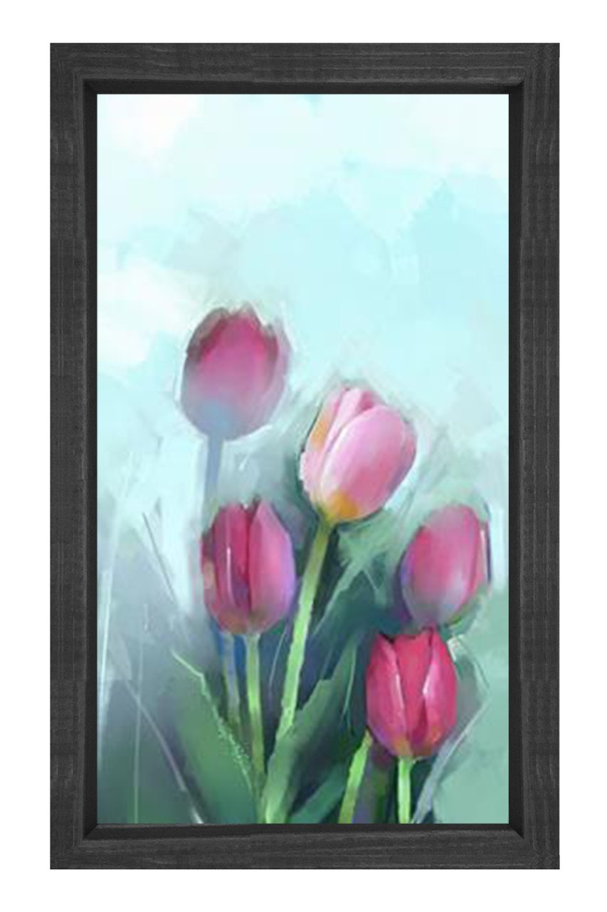 Pembe Gül Çiçekleri Tablosu Siyah Ahşap - 50x90