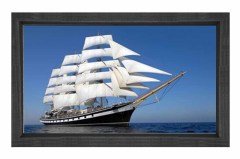 Beyaz Yelkenli Gemi Tablosu Siyah Ahşap Çerçeve - 100x150