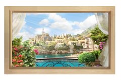 Çiçekli Balkon Manzarası Tablosu Naturel Ahşap - 100x150