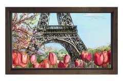 Eiffel Kulesi Gül Çiçekleri Tablosu Kahverengi Ahşap - 100x150