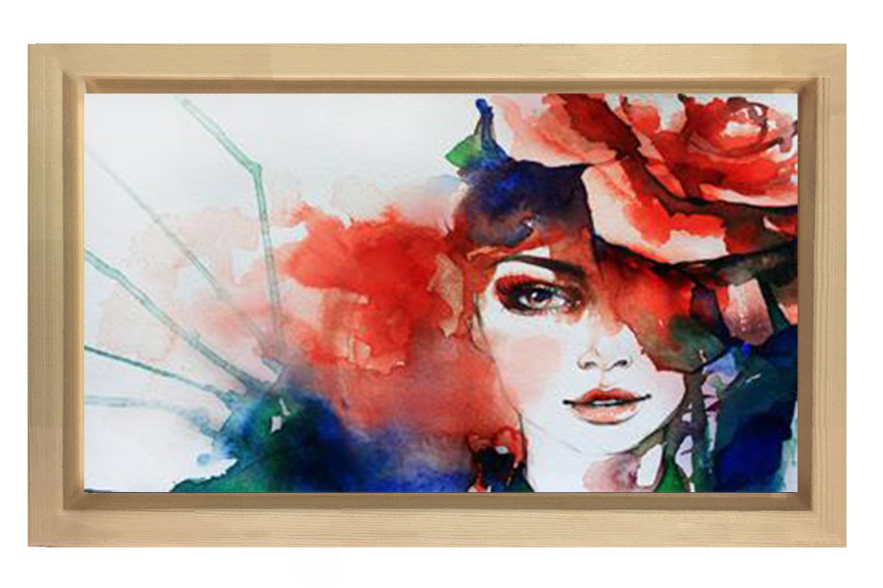 Kadın Yüzü Tablosu Naturel Ahşap Çerçeve - 40x60