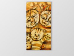 Vektörel Kedi Ailesi Tablosu Çerçevesiz - 45x30