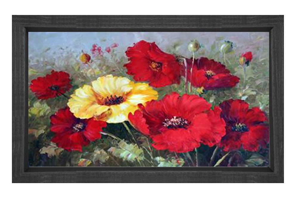 Gelincikler Tablosu Siyah Ahşap - 50x70