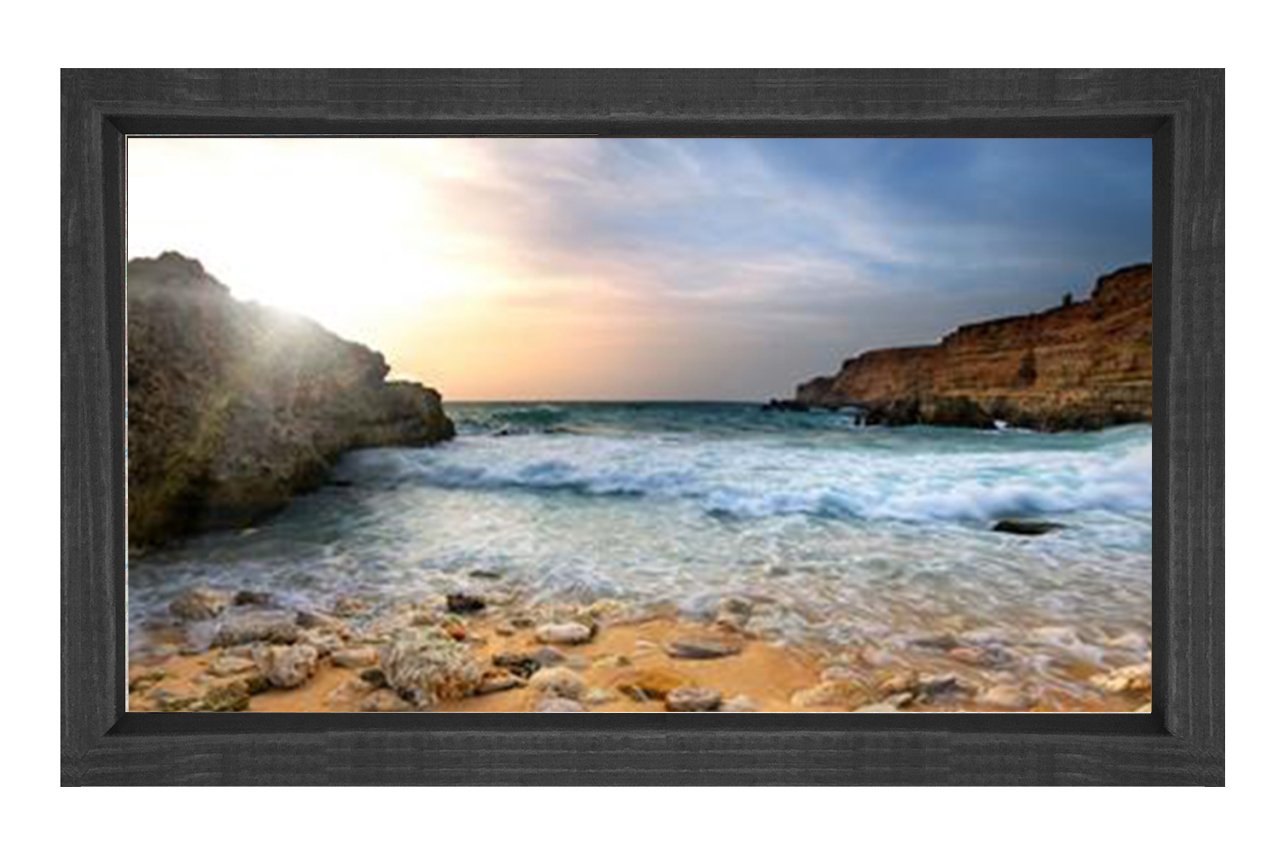 Taşlı Deniz Manzarası Tablosu Siyah Ahşap Çerçeve - 100x150