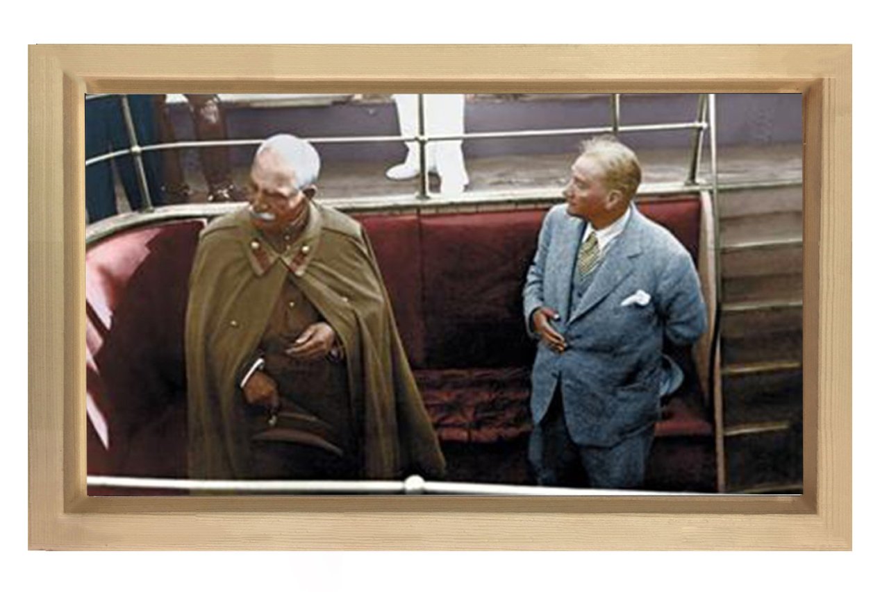 Atatürk ve İran Şahı Tablosu Naturel Ahşap - 100x200
