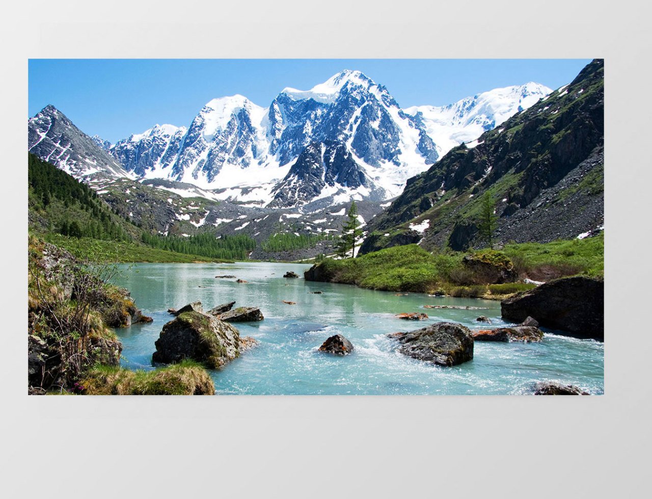 Karlı Dağ Ve Nehir Tablosu Çerçevesiz - 100x150